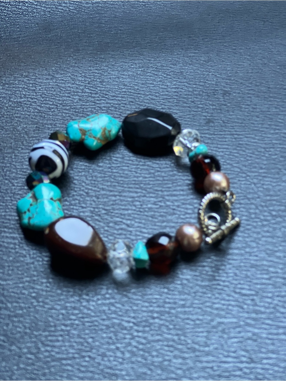 Turquoise & Brown Beaded Toggle Bracelet